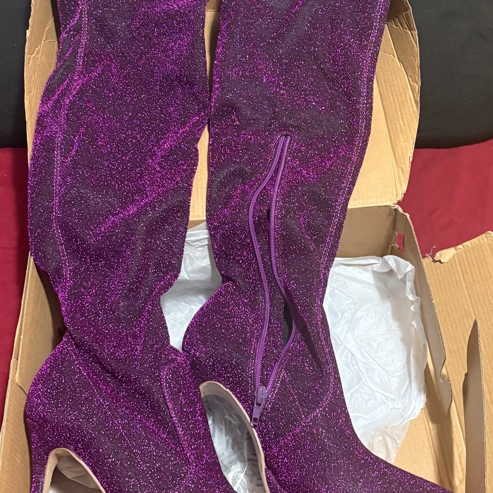 Shoe Dazzle Purple Over the Knee Boots with Stiletto Heel